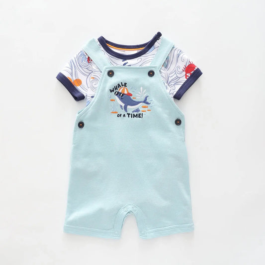 Baby Boys Blue Whale Short Overalls Set Ollies Place