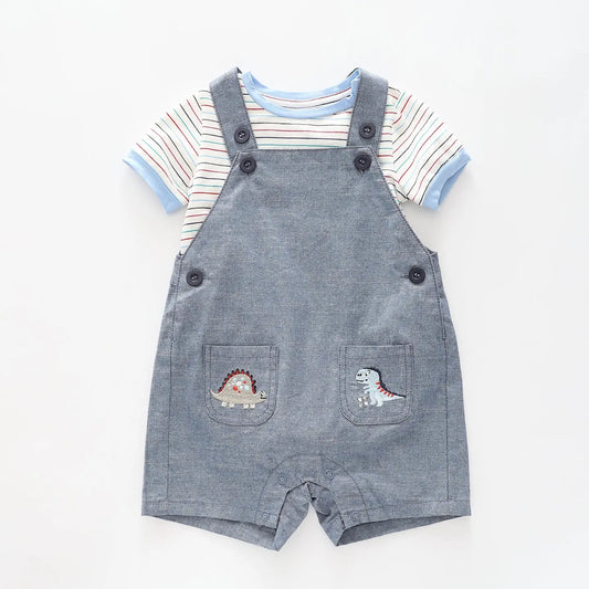 Baby Boys Denim Dino Overalls 2 Piece Set Ollies Place