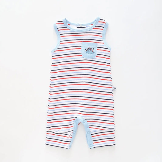 Baby Boys Dino Blues Striped Romper Ollies Place