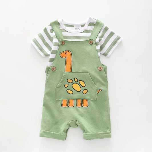 Baby Boys Green Dino Overalls 2 Piece Set Ollies Place