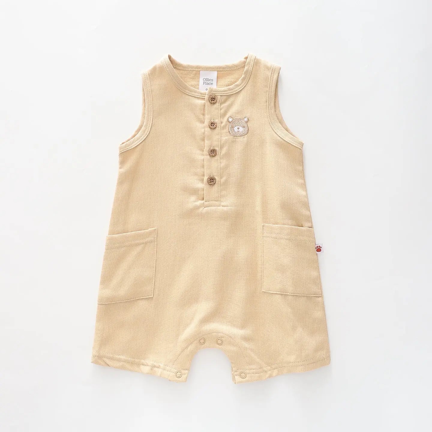 Baby Boys, Beige Sleeveless Romper Ollies Place