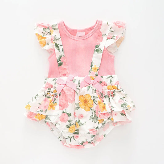 Baby Girls Vintage Floral Pinafore Romper Ollies Place
