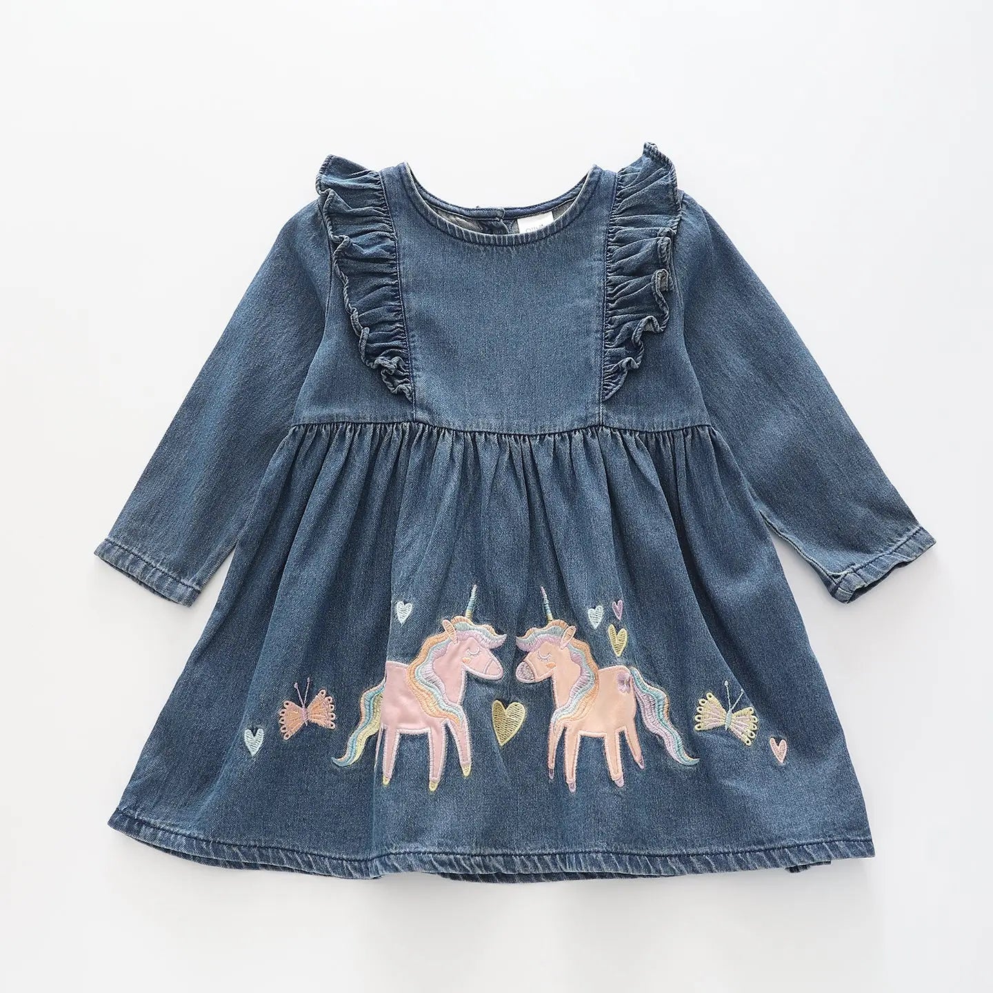 unicorn denim dress Kids Girls Unicorn Design Denim Princess Dress 9834 photo / 2Y