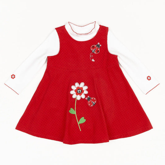Baby Infant Girl Ladybug Cord Pinafore Dress Set Ollies Place