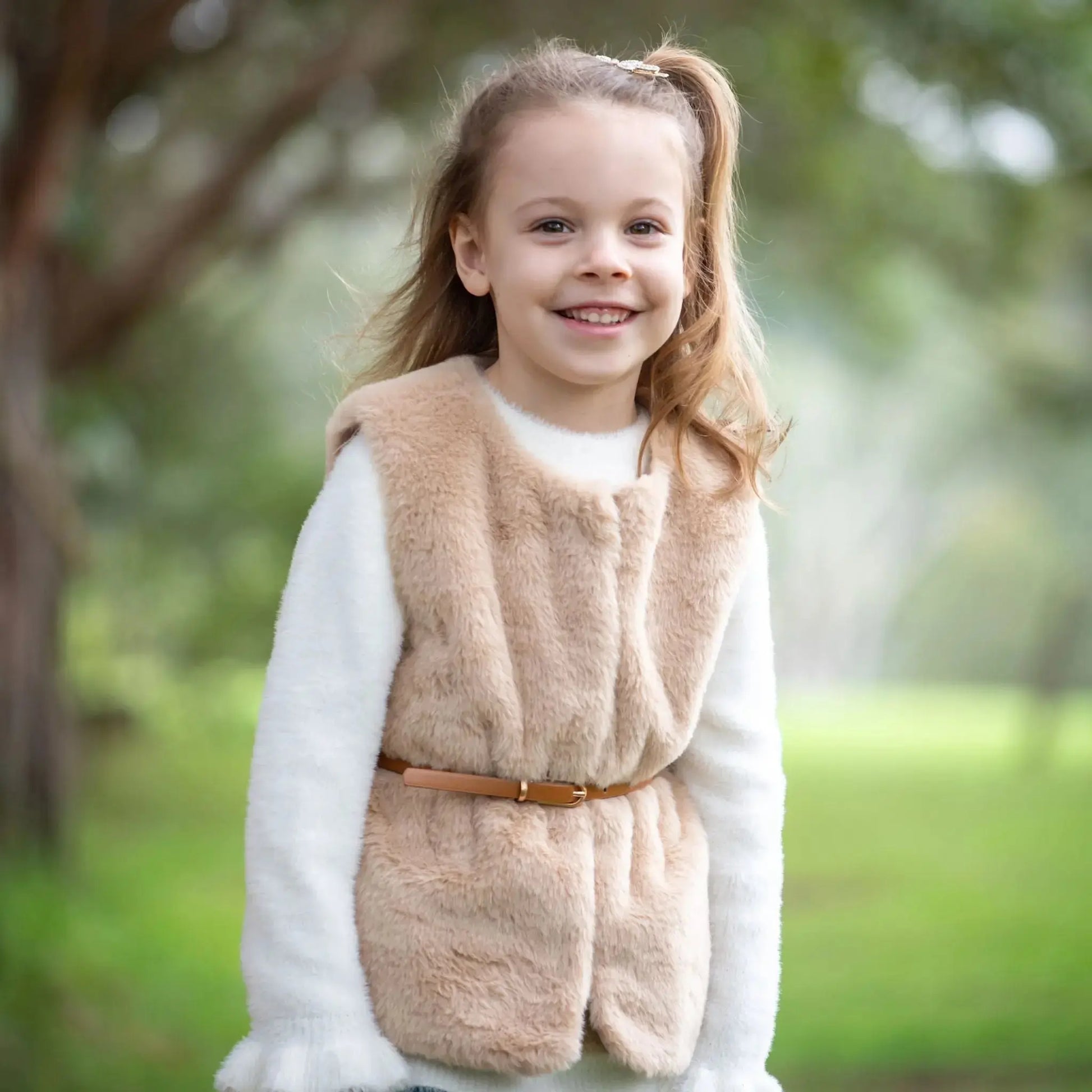 Beige Faux Fur Vest Ollies Place