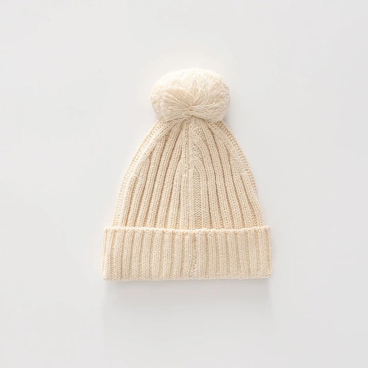 Beige Pom Pom Knit Beanie Ollies Place