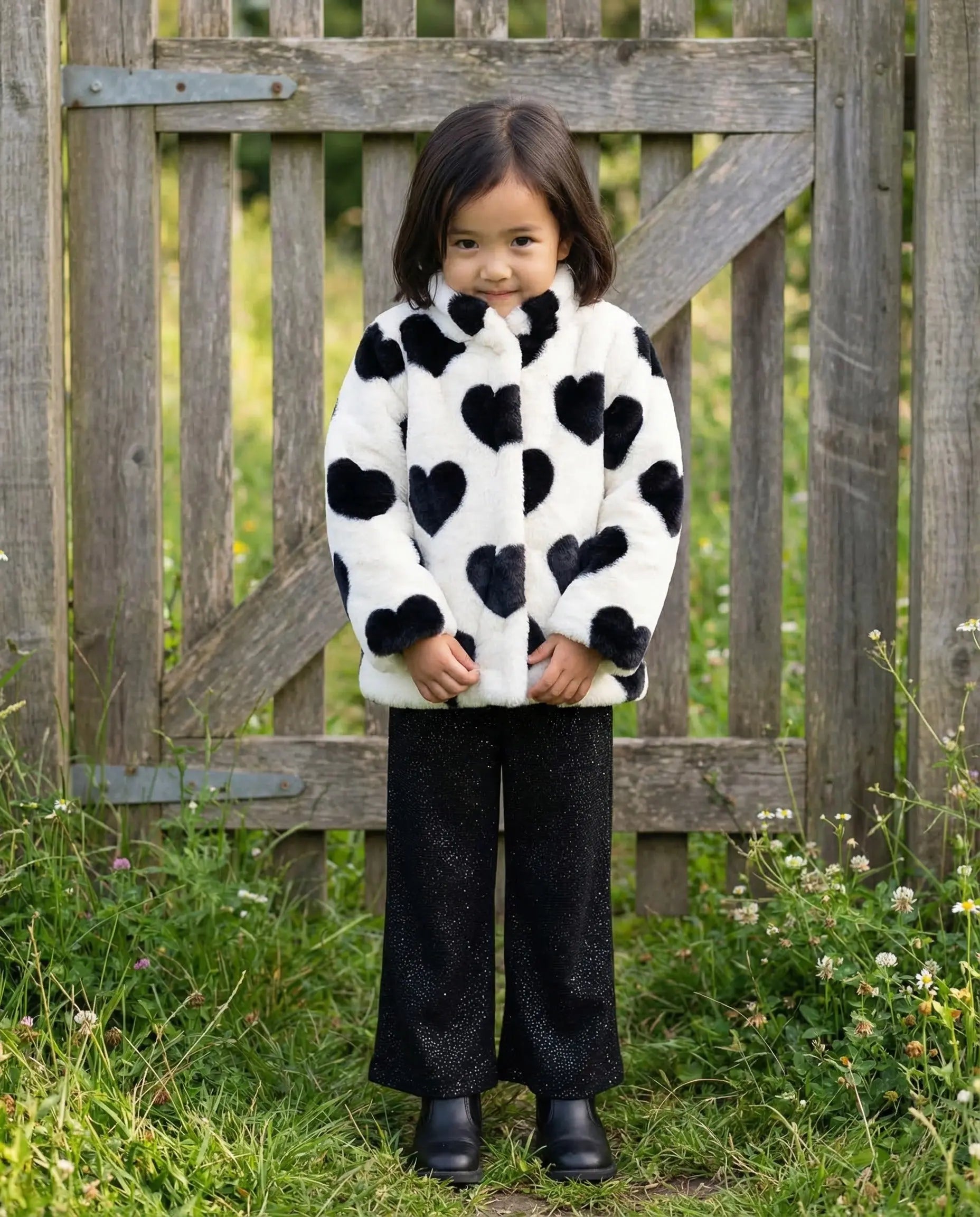 Black Hearts Faux Fur Coat Ollies Place