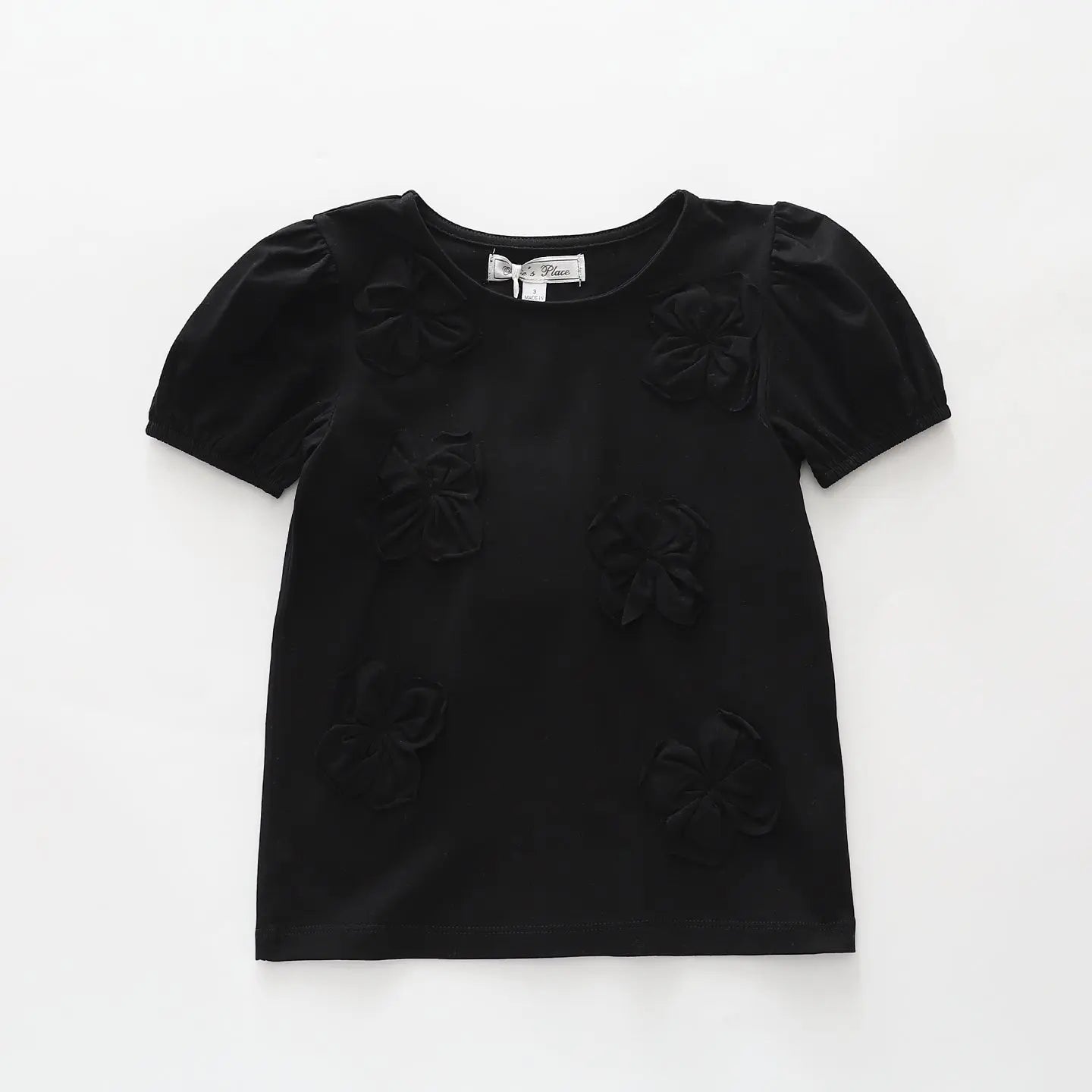 Black Ruffle Flower Top Ollies Place