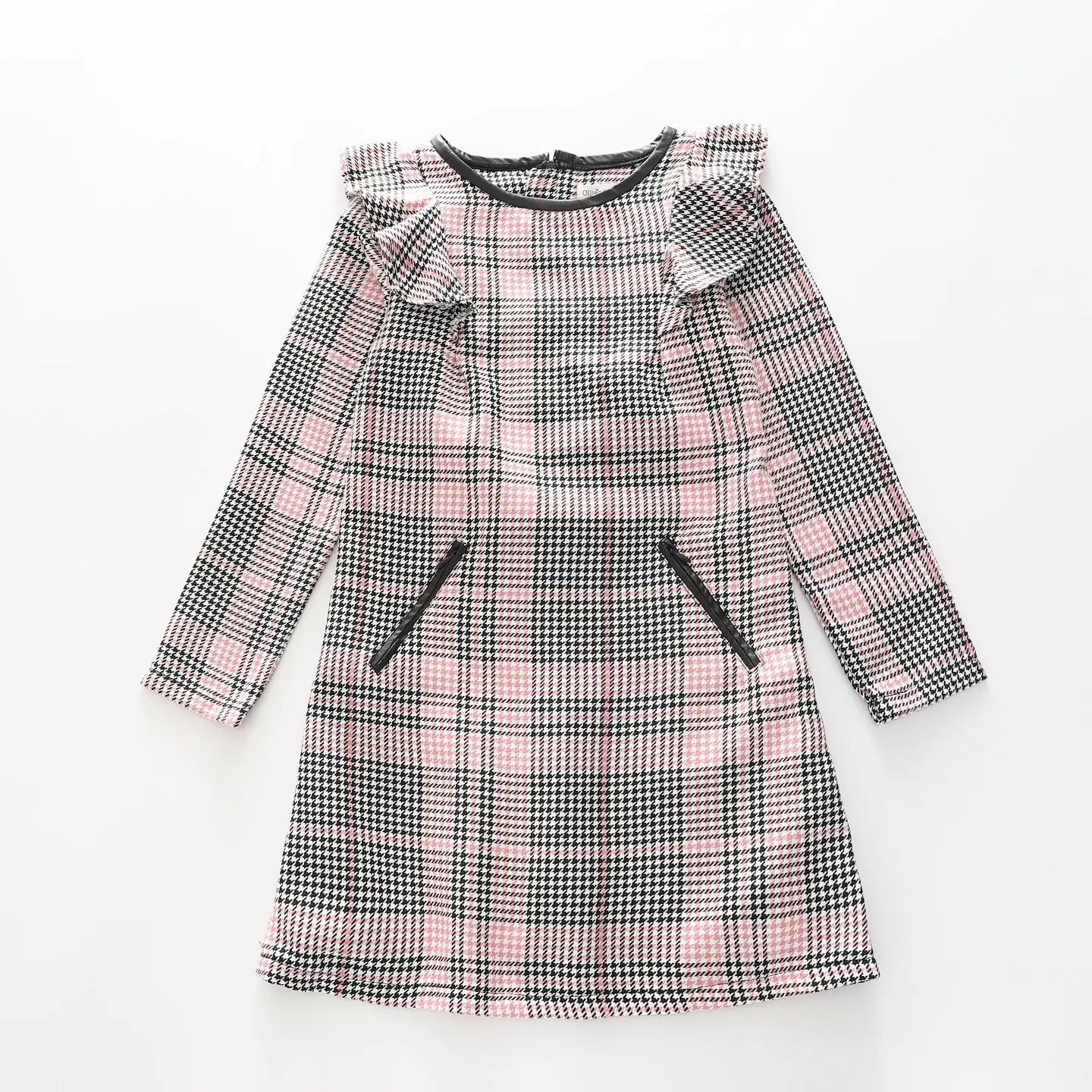 Black & Pink Houndstooth Ruffle Dress - Girl Ollies Place