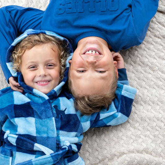 Blue Check Hooded Bath Robe Ollies Place