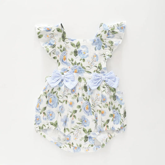 Blue Floral Ruffle Romper Ollies Place