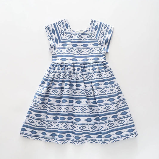 Blue Geometric Print Dress Ollies Place