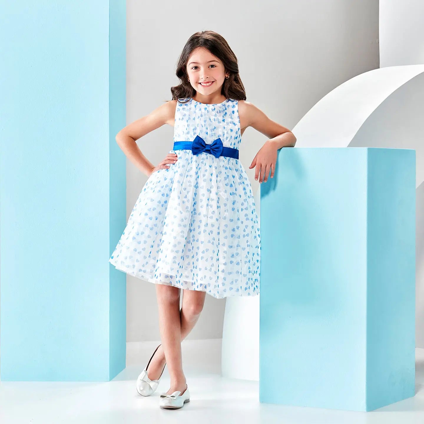 Blue Heart Print Tulle Dress Ollies Place