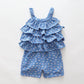 Blue Ruffle Trim Playsuit Ollies Place