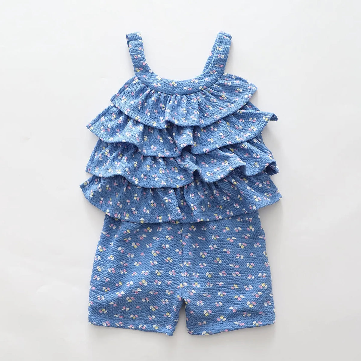 Blue Ruffle Trim Playsuit Ollies Place