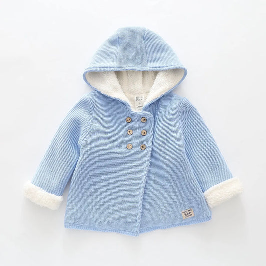 Blue Sherpa Knit Hoodie Ollies Place