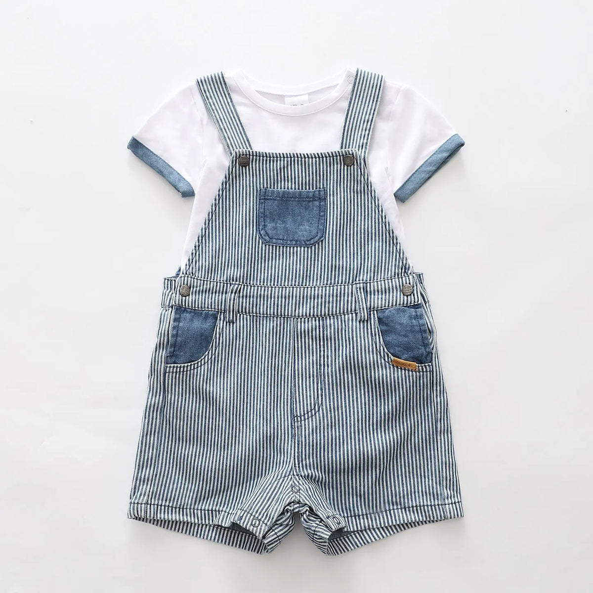 Blue Stripe Denim Shortalls Set Ollies Place