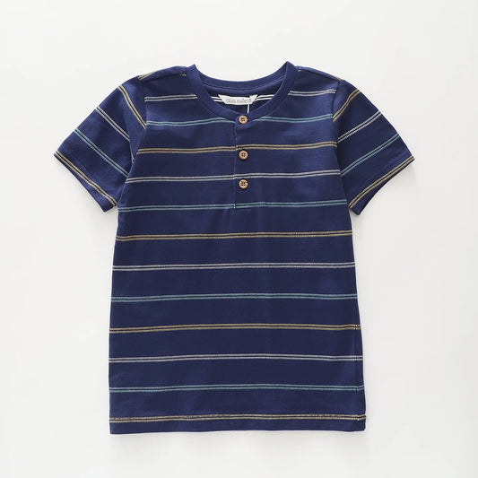 Blue Striped Henley Tee Ollies Place