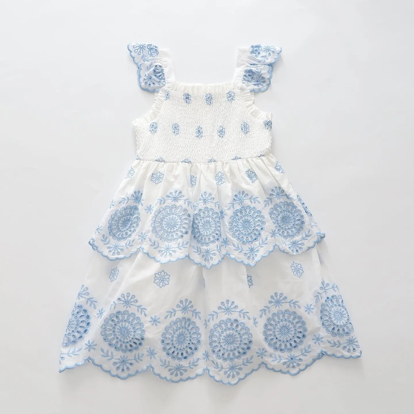 Blue & White Broderie Anglaise Cotton Dress Ollies Place