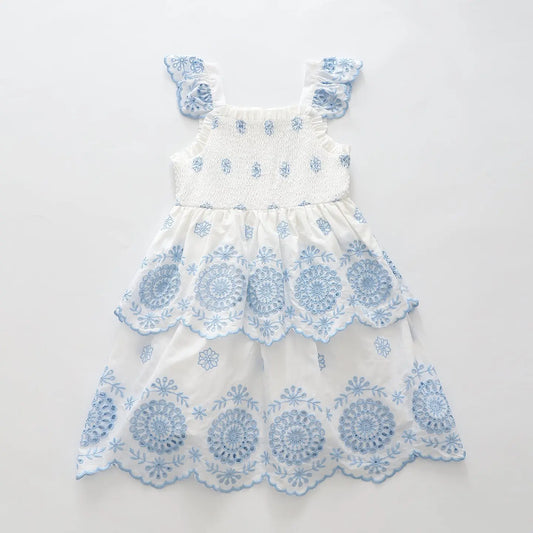 Blue & White Broderie Anglaise Cotton Dress Ollies Place