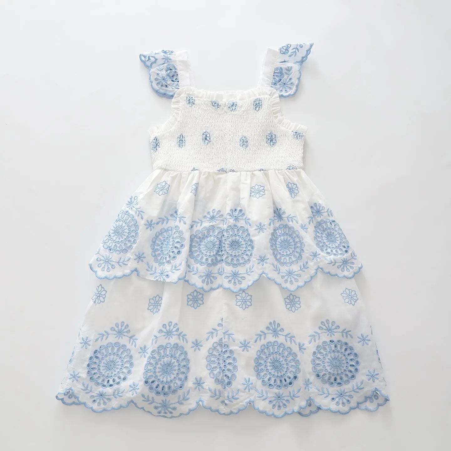 Blue & White Broderie Anglaise Cotton Dress Ollies Place