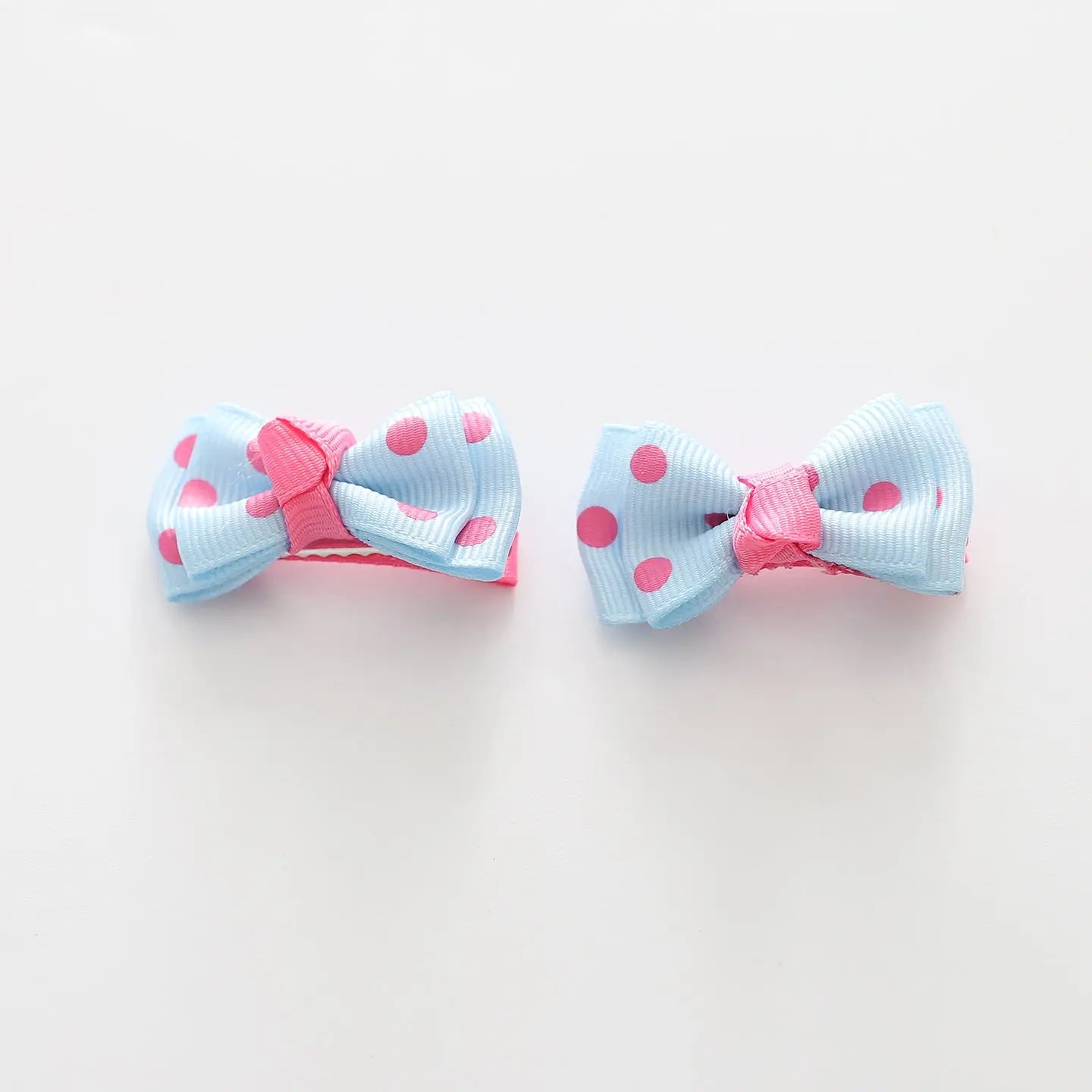 Blue and Pink Polka Dot Bow Hair Clips 2 Pack Ollies Place