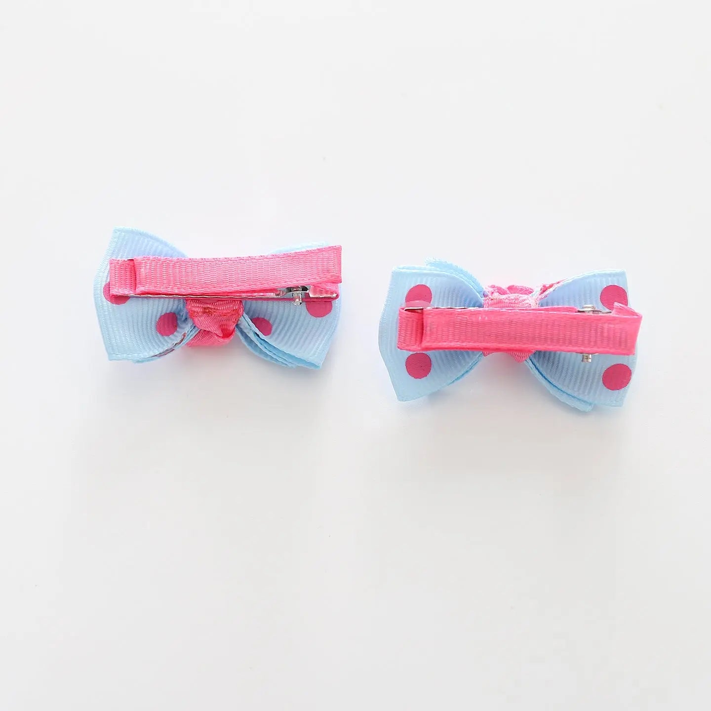 Blue and Pink Polka Dot Bow Hair Clips 2 Pack Ollies Place