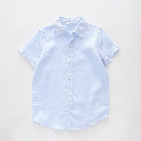Boy's Baby Blue Linen Collared Shirt Ollies Place