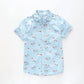 Boy's Blue Button-down Shirt With Christmas Print Ollies Place