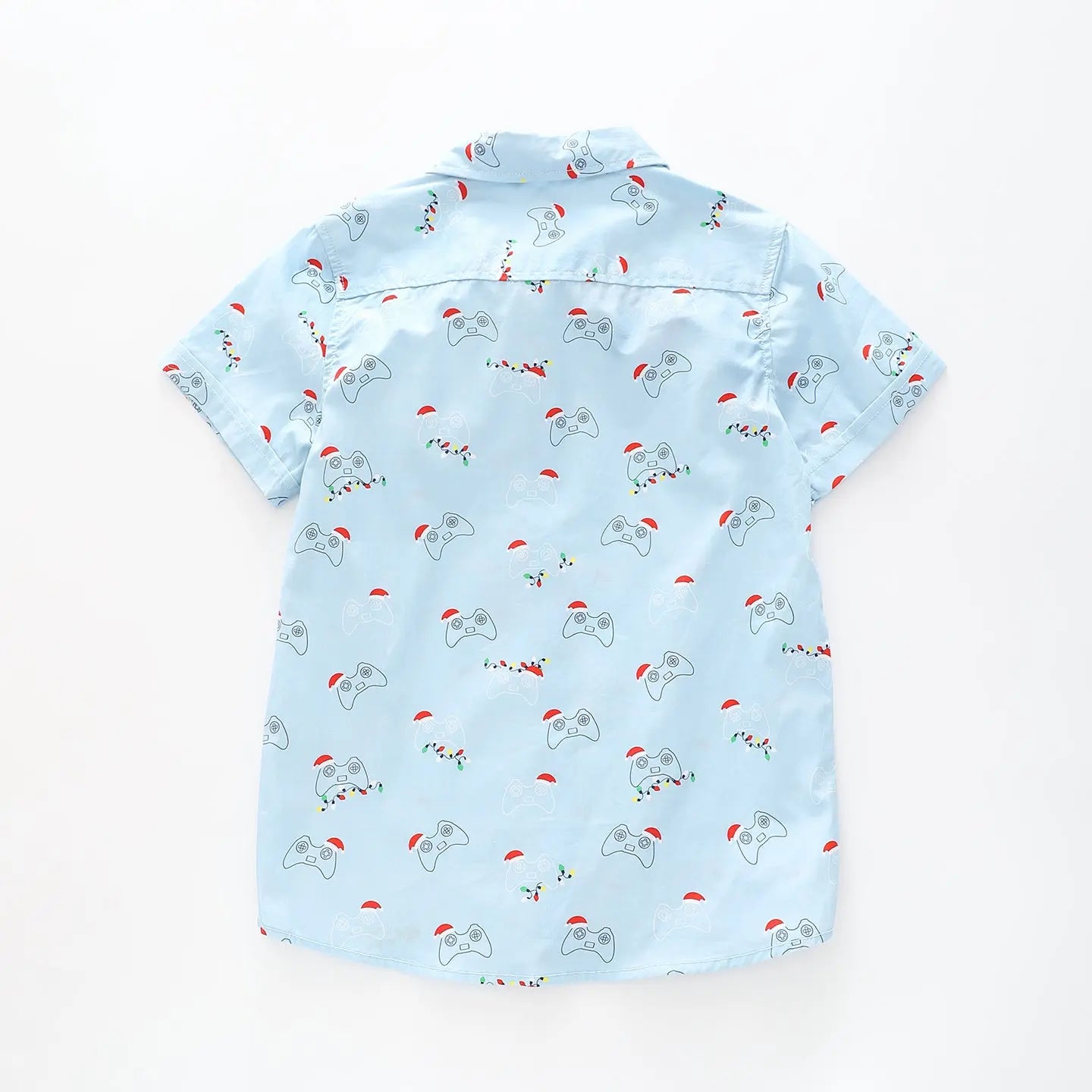 Boy's Blue Button-down Shirt With Christmas Print Ollies Place