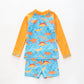 Boy's Blue and Orange Dinosaur Print Two Piece Swimsuit Set Ollies Place