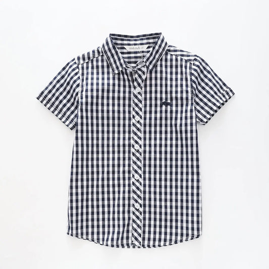 Boy's Blue and White Gingham Button-down Shirt Ollies Place