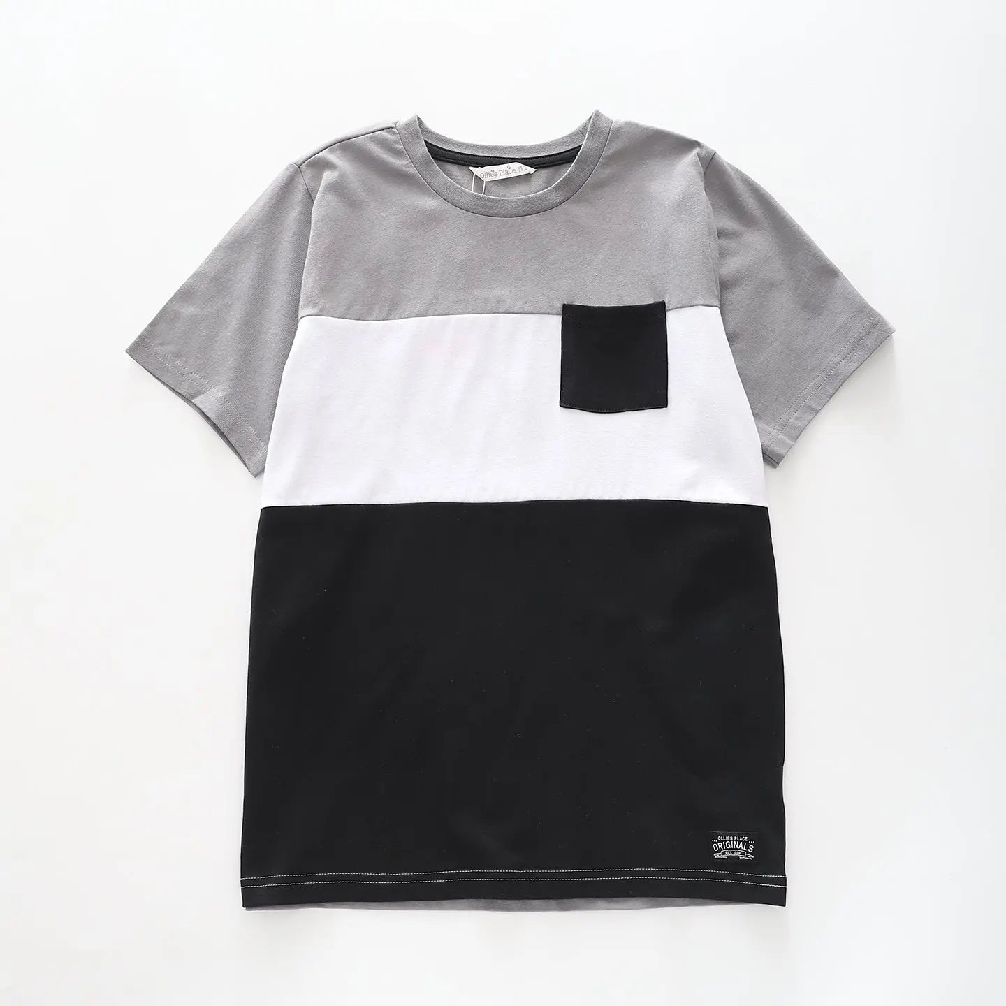 Boy's Grey, White And Black Large Stripe T-Shirt Ollies Place