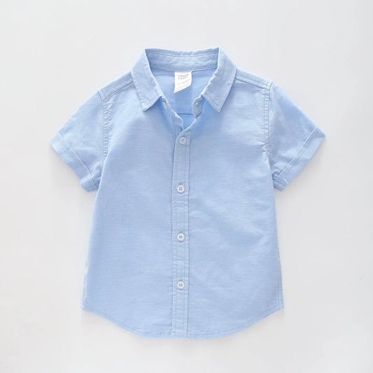 Boy's Linen Blue Button Down Shirt Ollies Place