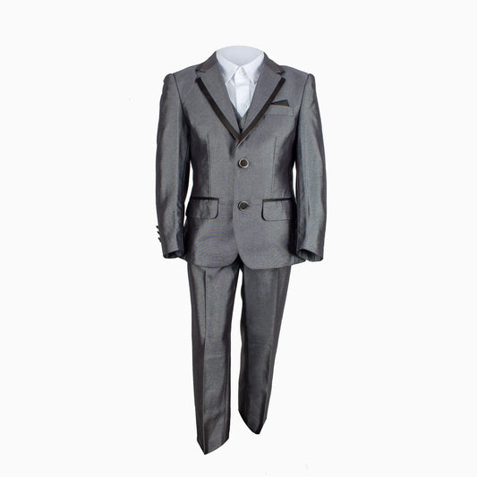 Boy's Luxurious Textured Four Piece Grey Suit 8Y-13Y Ollies Place