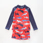 Boy's Red Swim With Sharks Print Two Piece Boy's Swimsuit Set Ollies Place