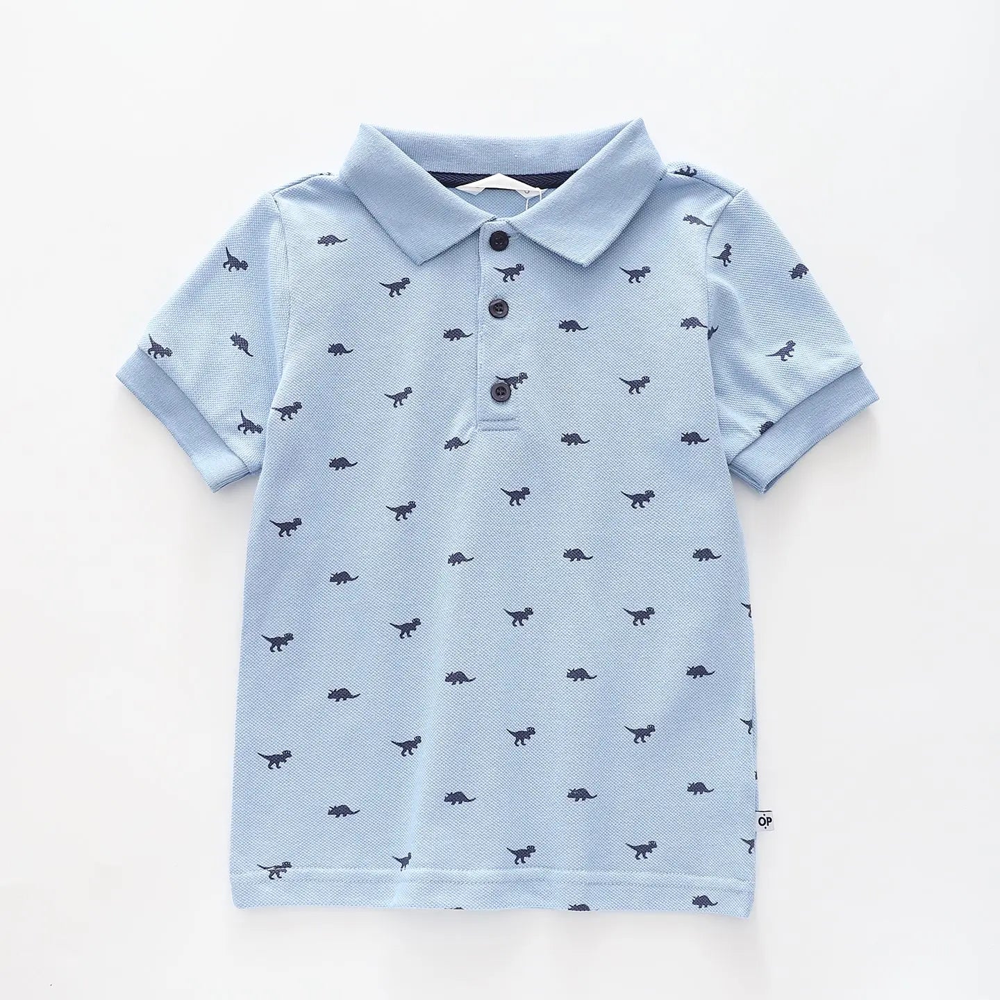 Boy's Sky Blue Polo Shirt With Dinosaur Print Ollies Place