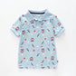 Boy's Sky Blue Polo Shirt With Jungle Combi Van Print Ollies Place