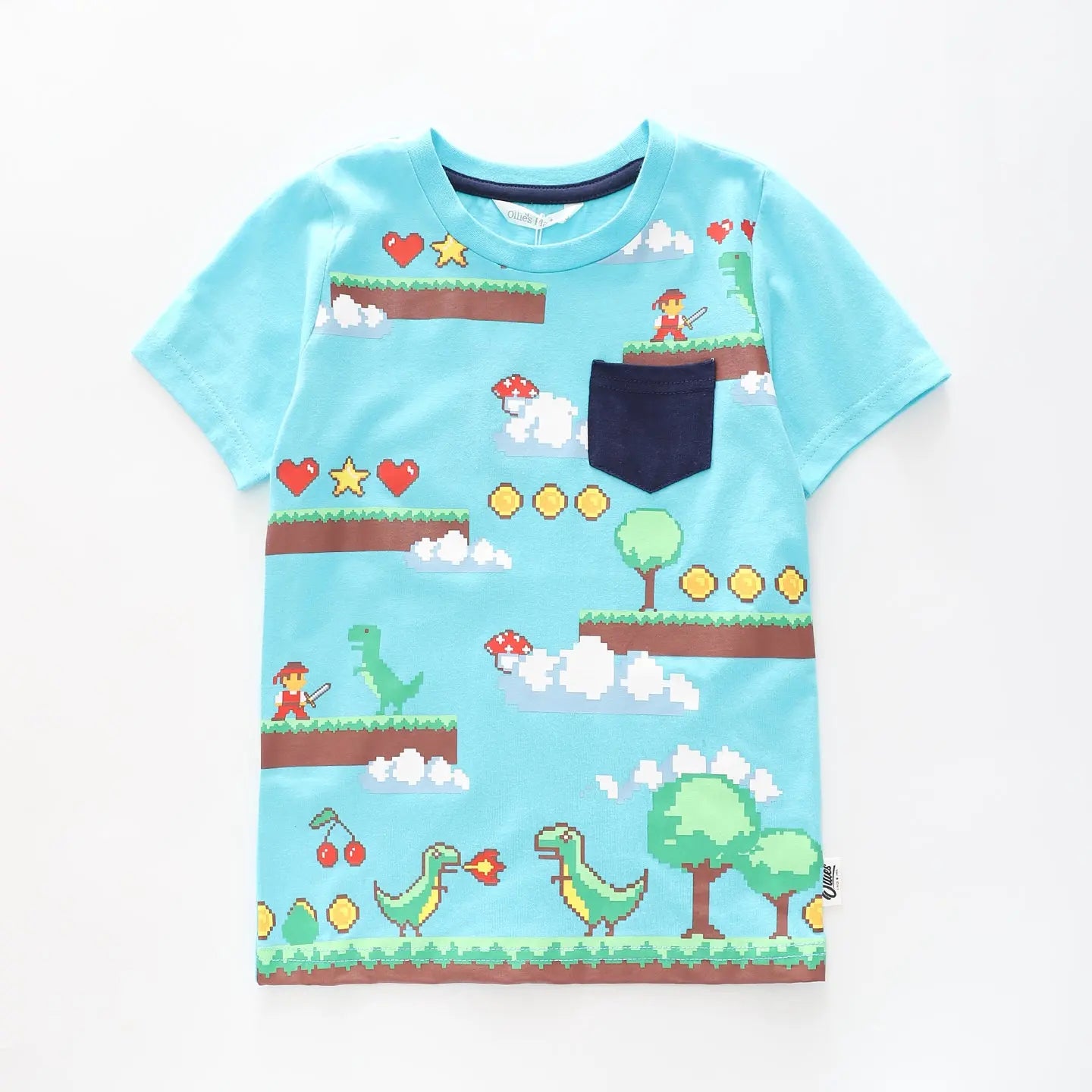 Boy's Sky Blue T-shirt With Pixel Dinosaur Print Ollies Place