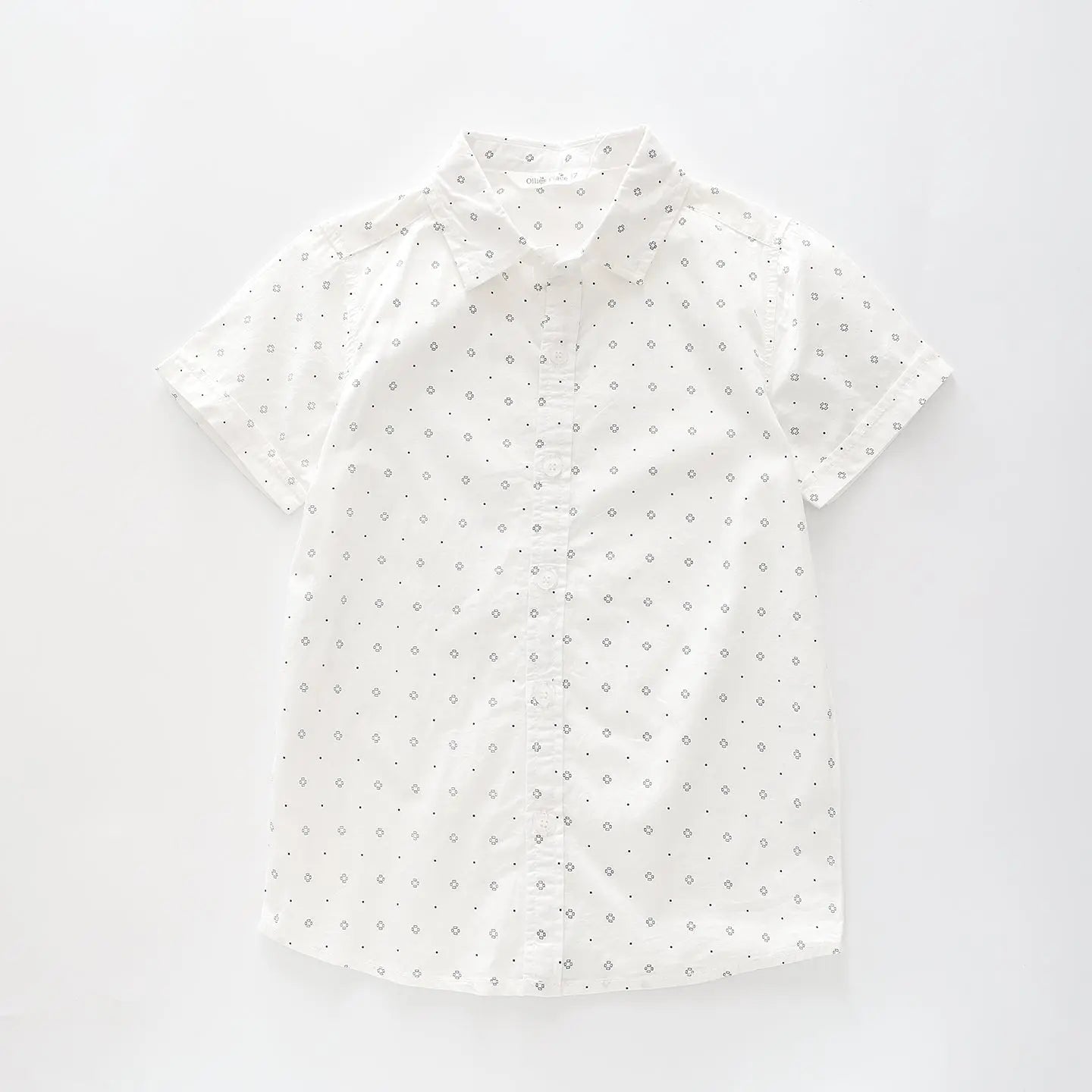 Boy's White Button-down Shirt With geometric Print Ollies Place