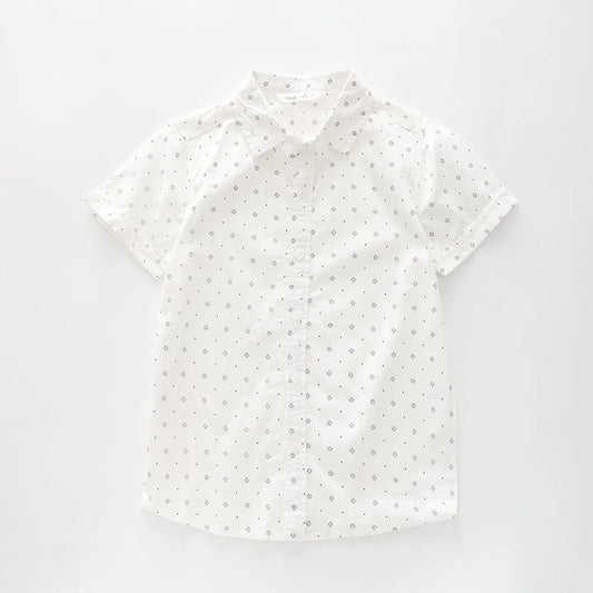 Boy's White Button-down Shirt With geometric Print Ollies Place