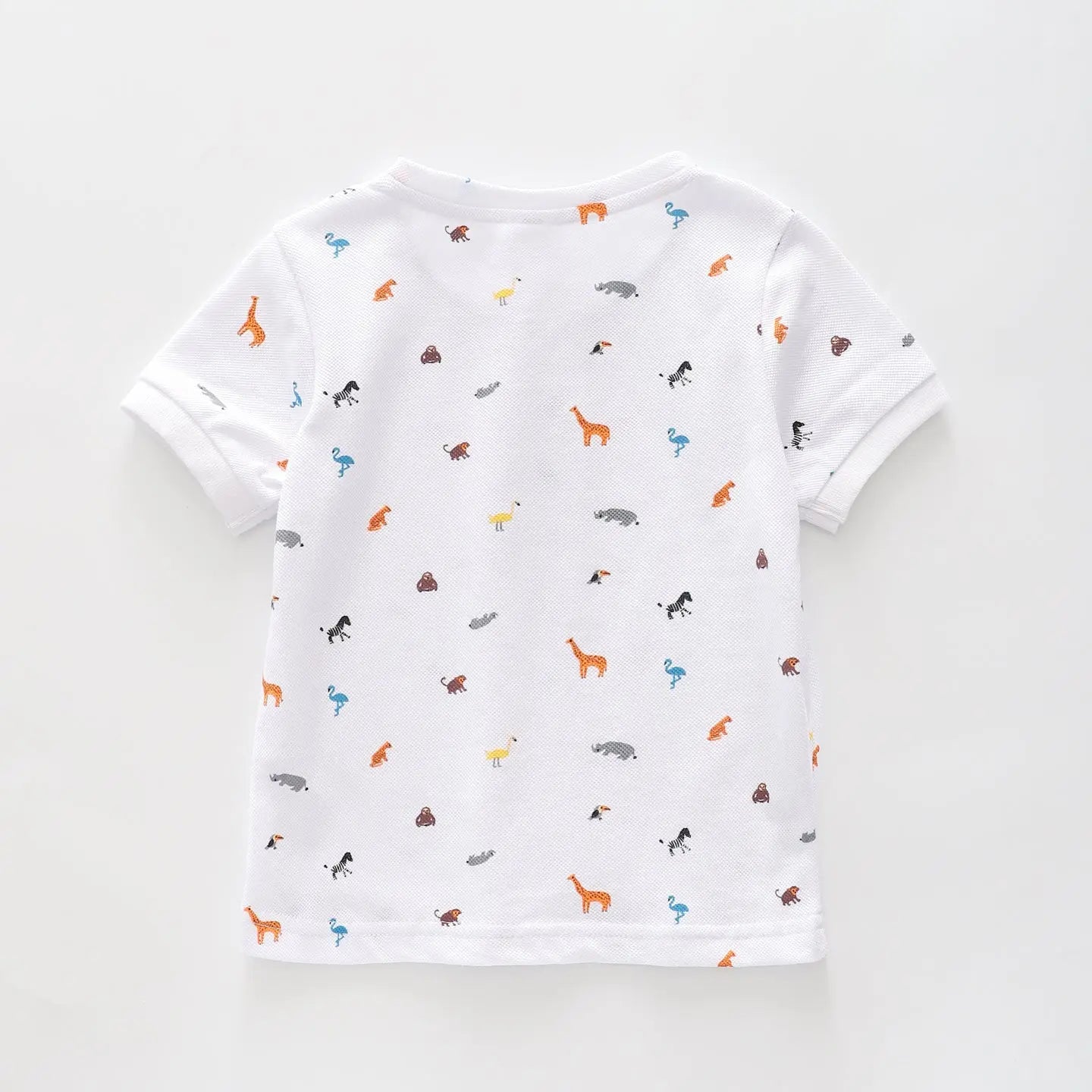 Boy's White Pique Shirt With Animal Print Ollies Place