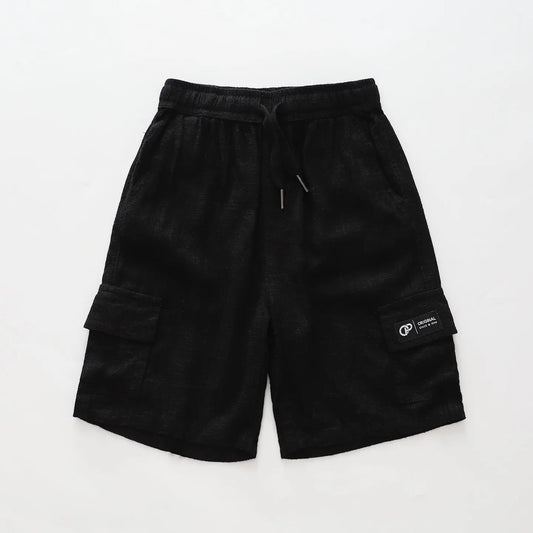 Boys Black Linen Blend Cargo Shorts Ollies Place