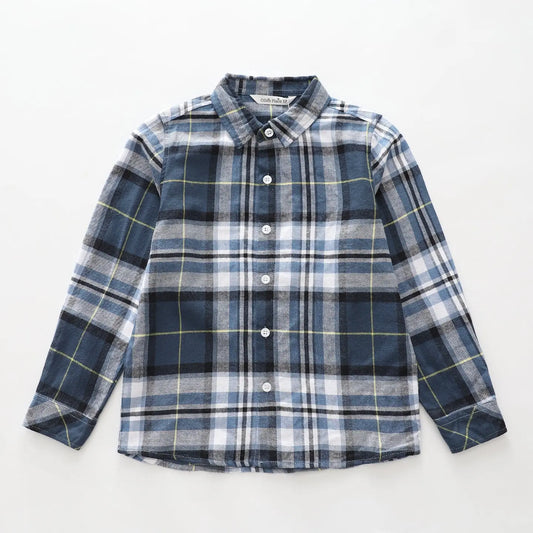 Boys Navy Check Long Sleeve Shirt Ollies Place