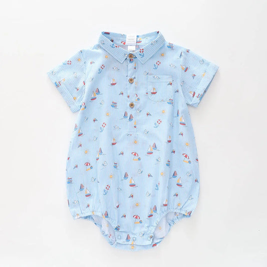 Boys Seaside Collared Romper Ollies Place