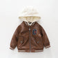 Brown PU Hooded Bomber Jacket Ollies Place