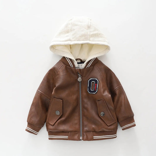 Brown PU Hooded Bomber Jacket Ollies Place