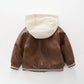 Brown PU Hooded Bomber Jacket Ollies Place