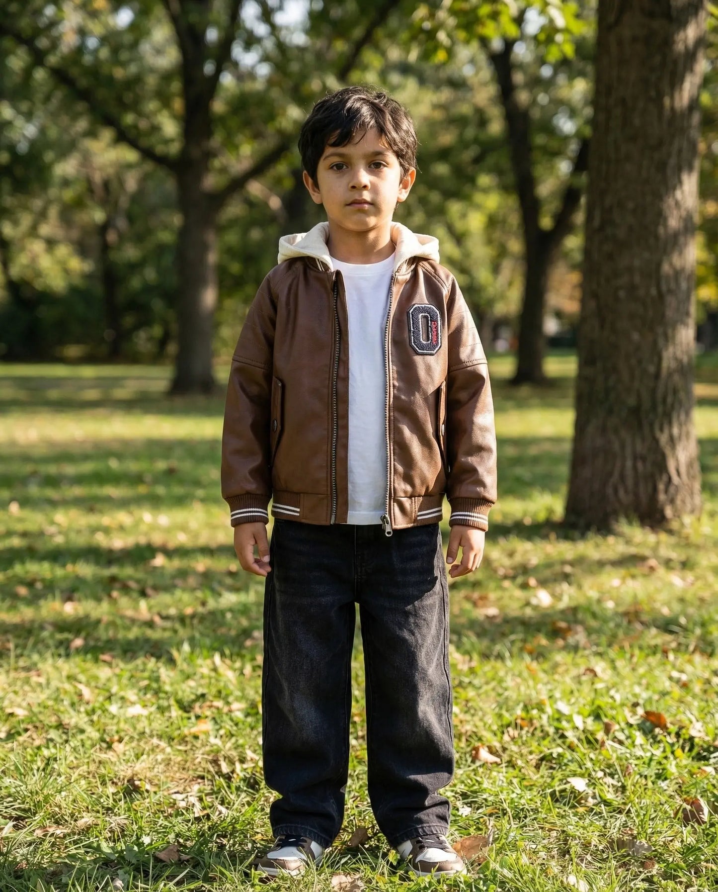 Brown PU Hooded Bomber Jacket Ollies Place