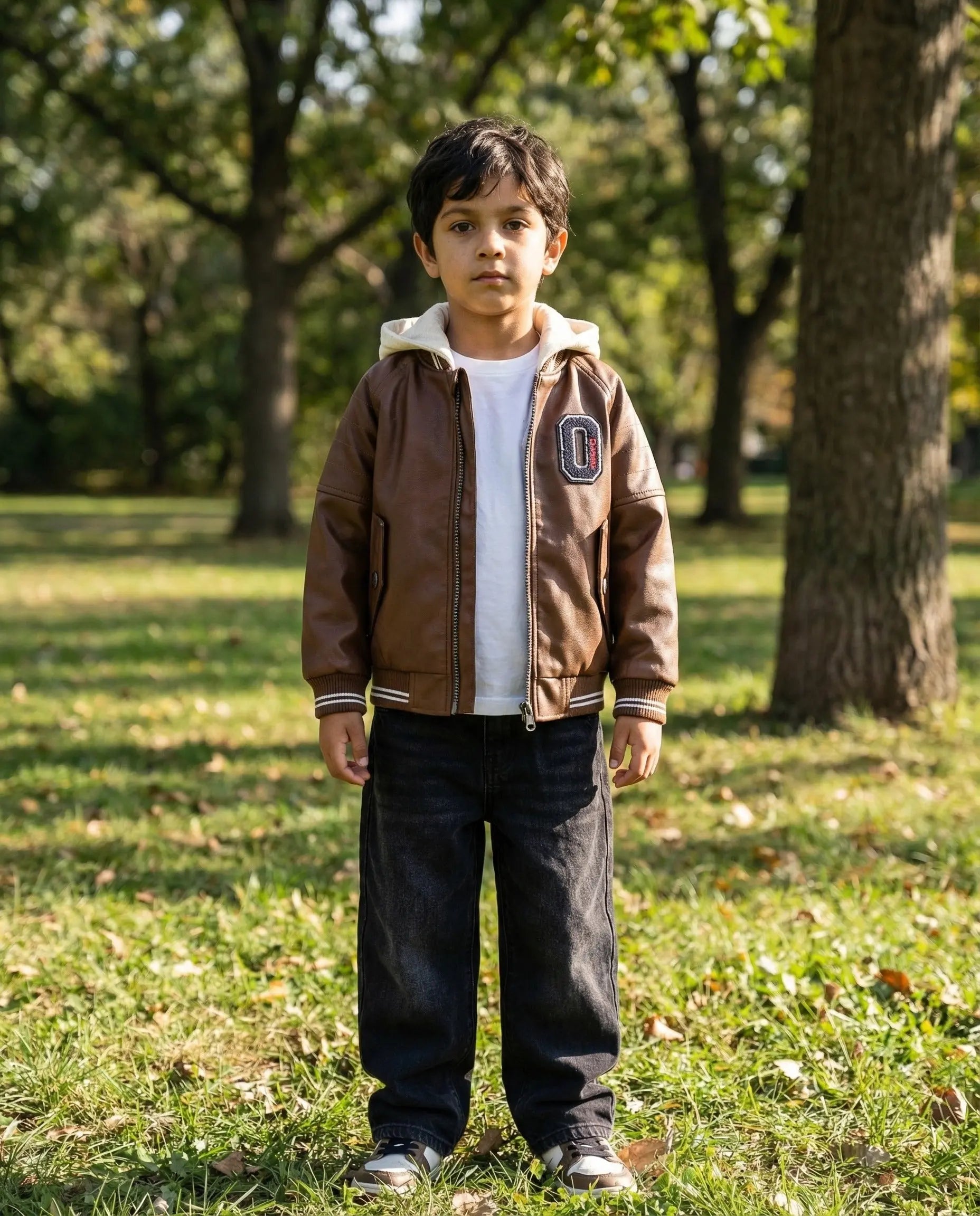 Brown PU Hooded Bomber Jacket Ollies Place